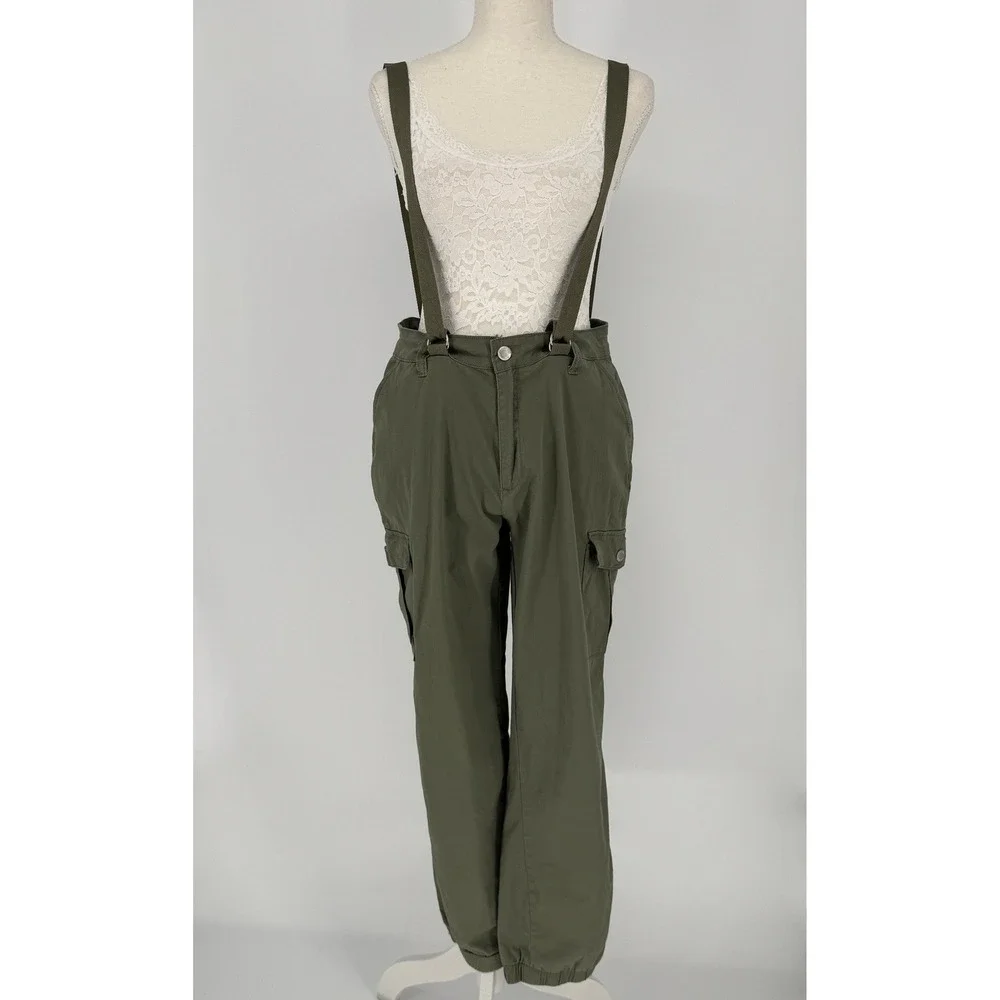 Cali1850 Cargo Jogger Pants Womens 9 Green Cotton Suspenders Gorpcore Utility